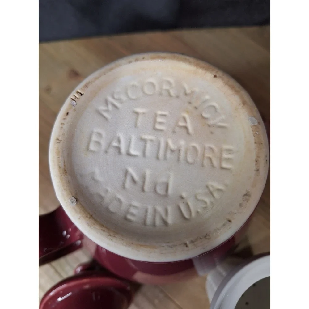 Vintage 1930s McCormick Tea Baltimore Md Ceramic Teapot with Infuser Burgundy